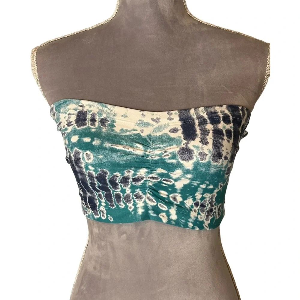NWT Liquido tie dye “hippie dreams” bandeau. teal, navy, white. Size M